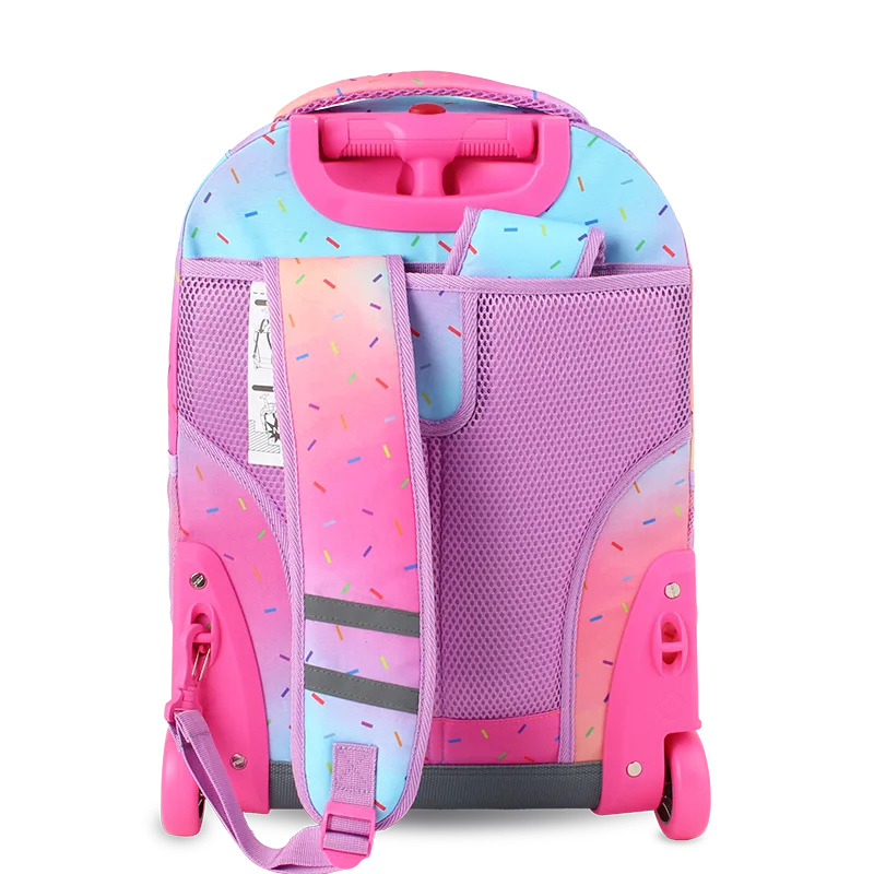 J World Sunrise Rolling Backpack (18 Inch) in Confetti — back view # color_Confetti
