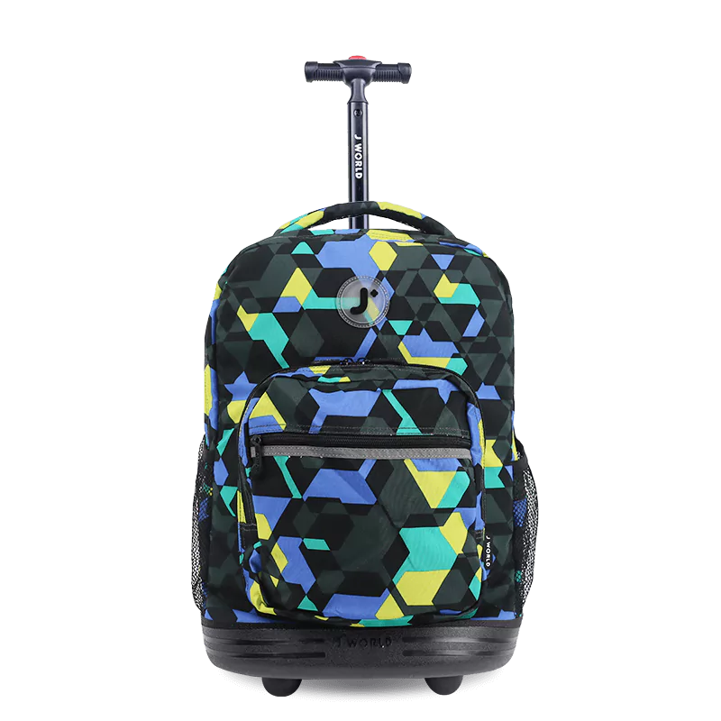 J World Sunrise Rolling Backpack (18 Inch) in Cubes — front view # color_Cubes