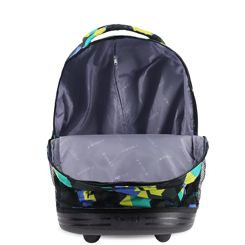 J World Sunrise Rolling Backpack (18 Inch) in Cubes — interior view # color_Cubes
