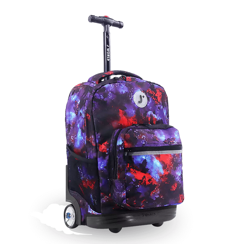 J World Sunrise Rolling Backpack (18 Inch) in Galaxy — angle view 2 # color_Galaxy