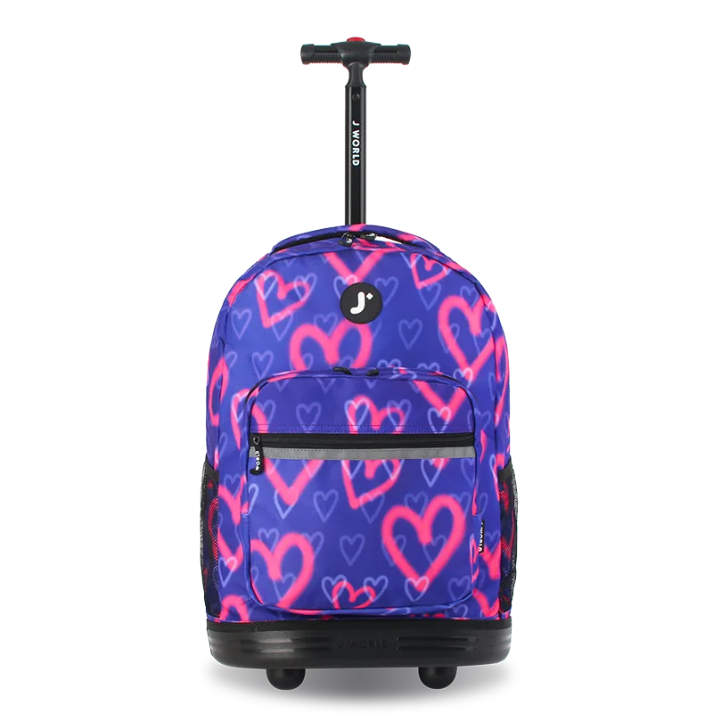 J World Sunrise Rolling Backpack (18 Inch) in Heart Spray — front view # color_Heart Spray