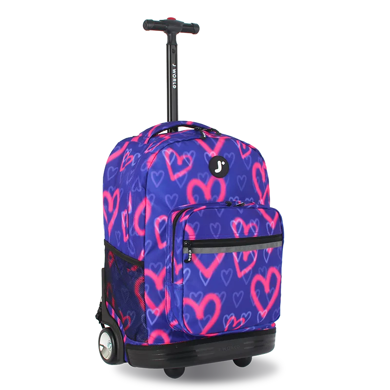 J World Sunrise Rolling Backpack (18 Inch) in Heart Spray — angle view 2 # color_Heart Spray