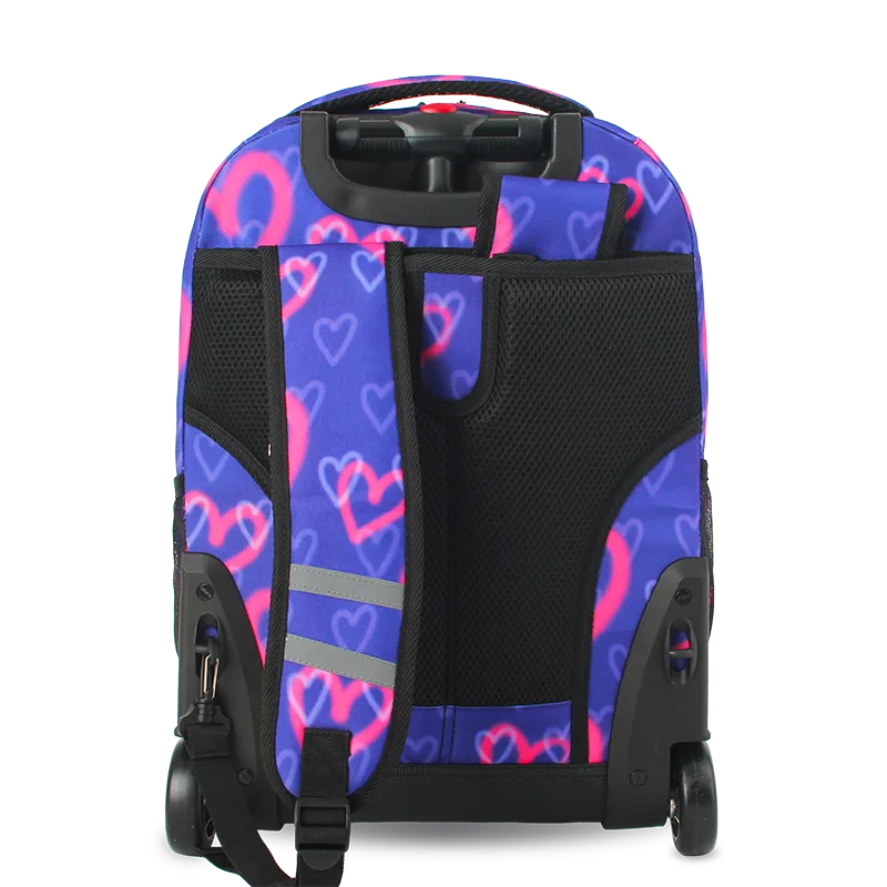 J World Sunrise Rolling Backpack (18 Inch) in Heart Spray — back view # color_Heart Spray