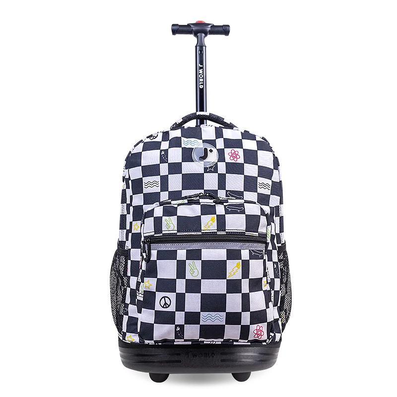 J World Sunrise Rolling Backpack (18 Inch) in Icon Checkers — front view # color_Icon Checkers