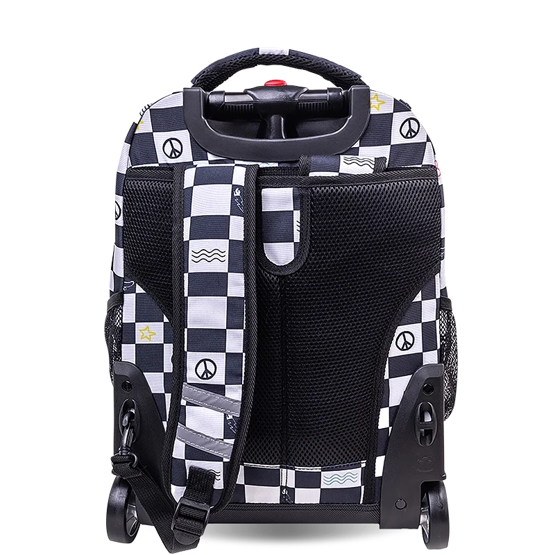 J World Sunrise Rolling Backpack (18 Inch) in Icon Checkers — back view # color_Icon Checkers