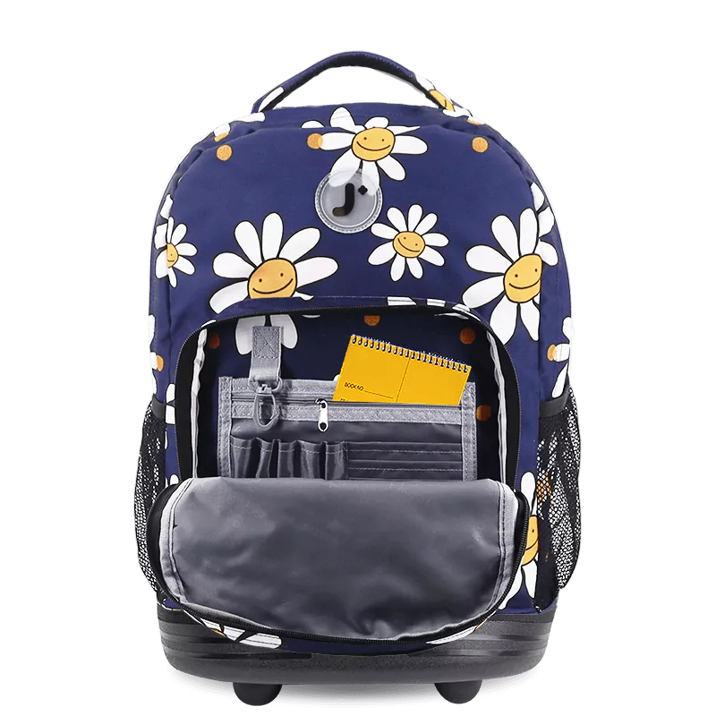 J World Sunrise Rolling Backpack (18 Inch) in Joy Daisy — detail view # color_Joy Daisy