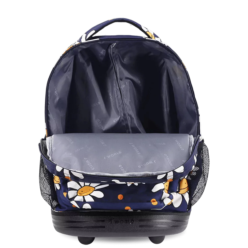 J World Sunrise Rolling Backpack (18 Inch) in Joy Daisy — interior view # color_Joy Daisy