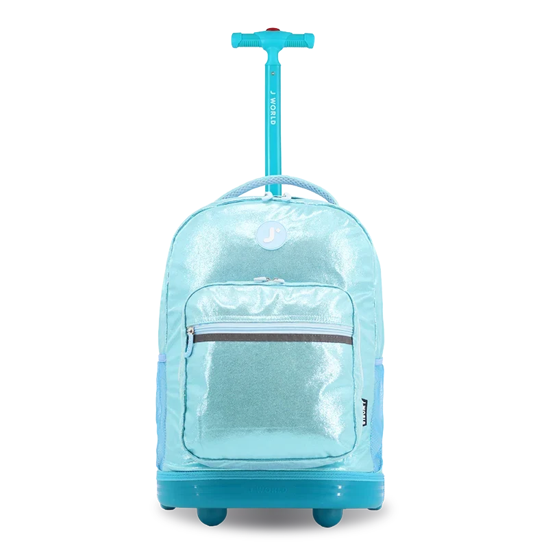 J World Sunrise Rolling Backpack (18 Inch) in Metallic Teal — front view # color_Metallic Teal