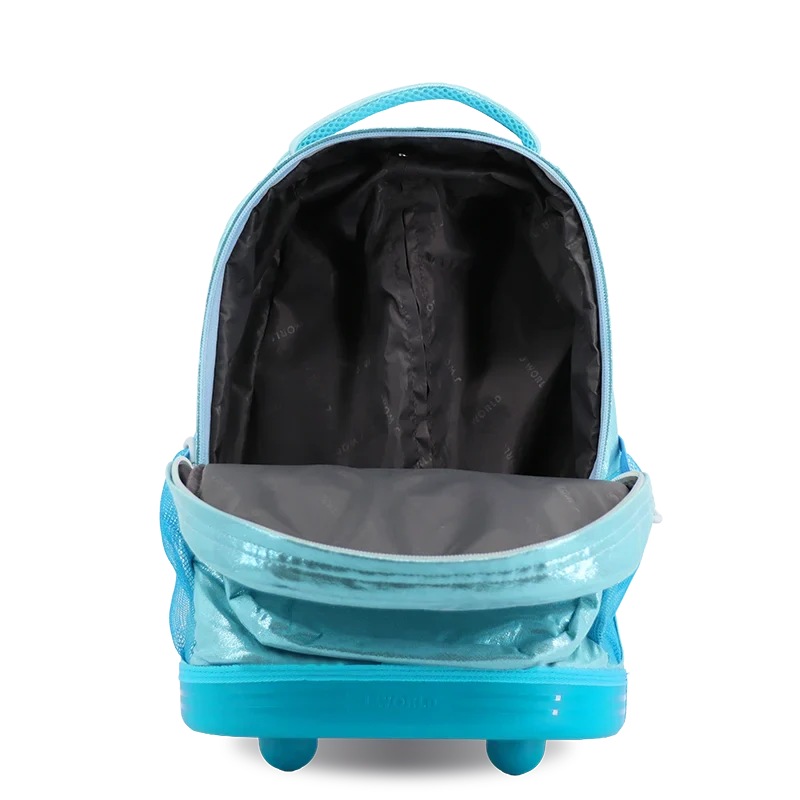 J World Sunrise Rolling Backpack (18 Inch) in Metallic Teal — front view 2 # color_Metallic Teal