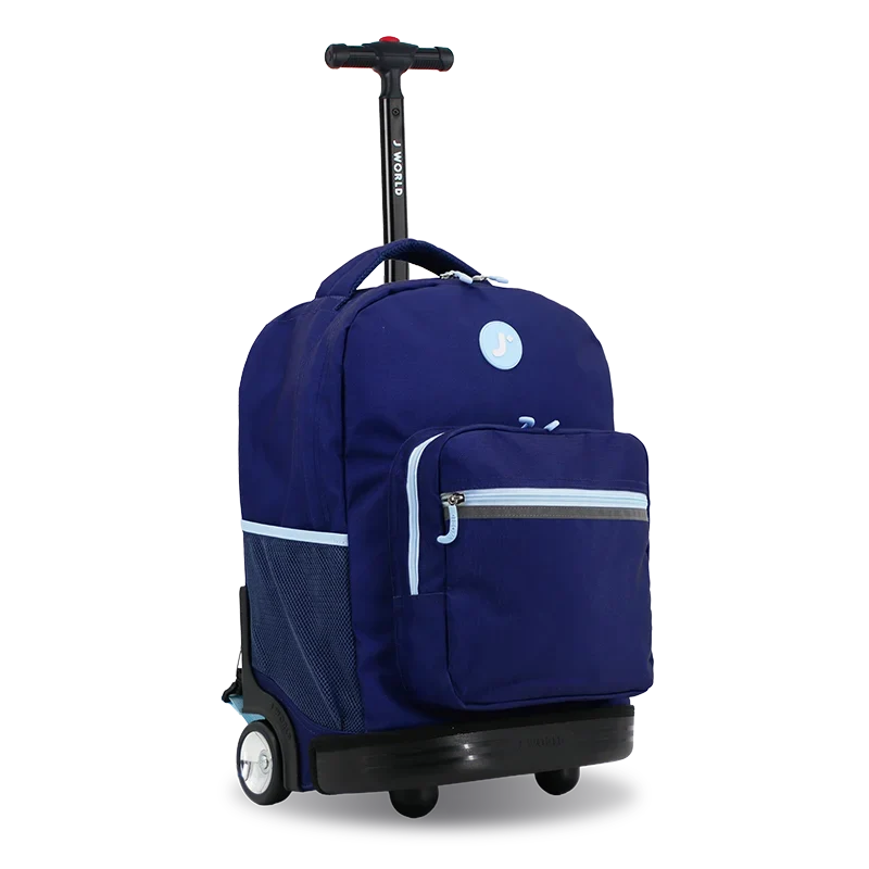 J World Sunrise Rolling Backpack (18 Inch) in Navy — angle view 2 # color_Navy