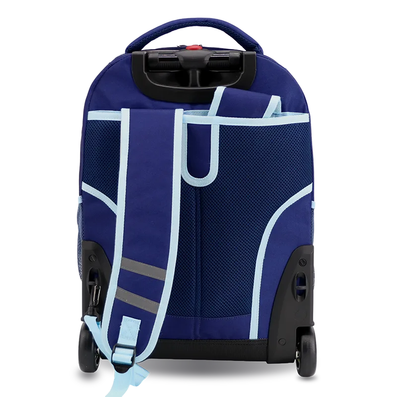 J World Sunrise Rolling Backpack (18 Inch) in Navy — back view # color_Navy