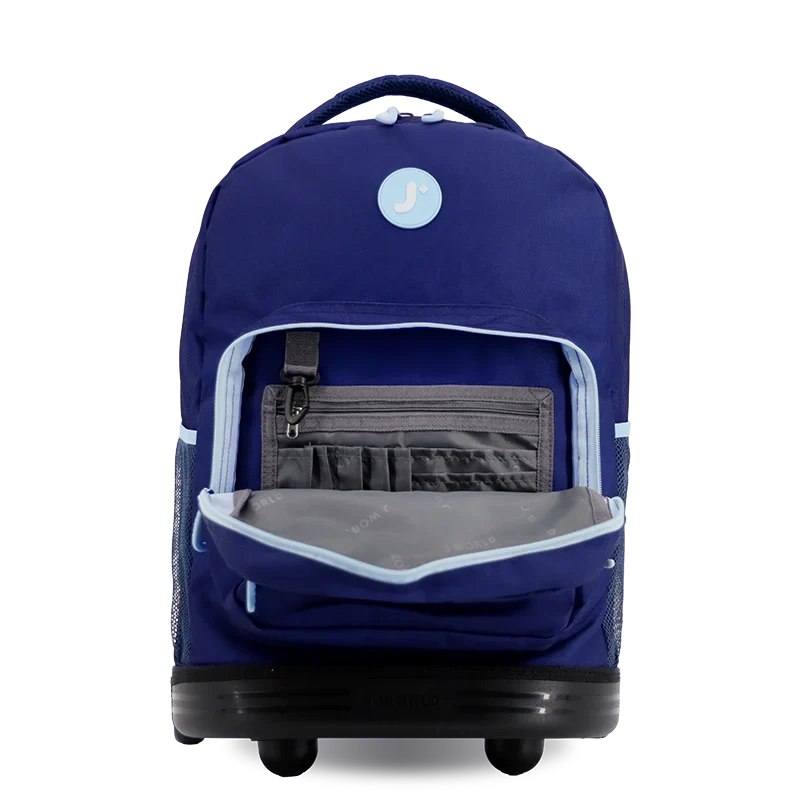 J World Sunrise Rolling Backpack (18 Inch) in Navy — detail view # color_Navy