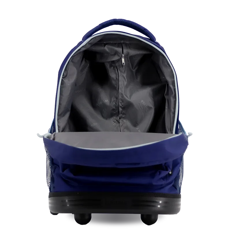 J World Sunrise Rolling Backpack (18 Inch) in Navy — front view 2 # color_Navy
