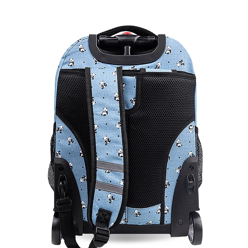 J World Sunrise Rolling Backpack (18 Inch) in Panda — back view # color_Panda