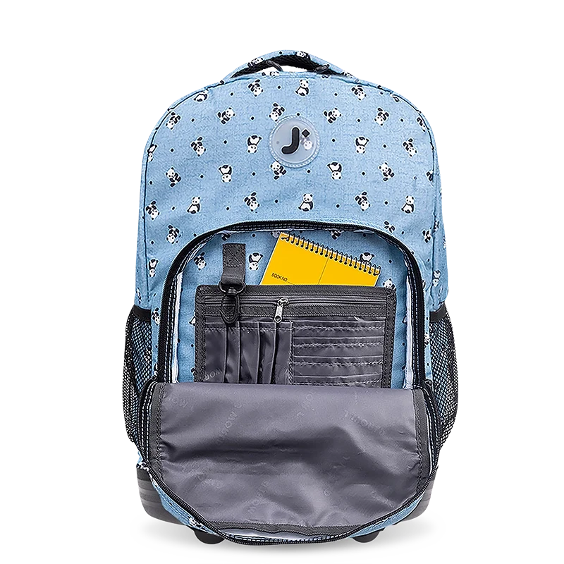 J World Sunrise Rolling Backpack (18 Inch) in Panda — detail view # color_Panda