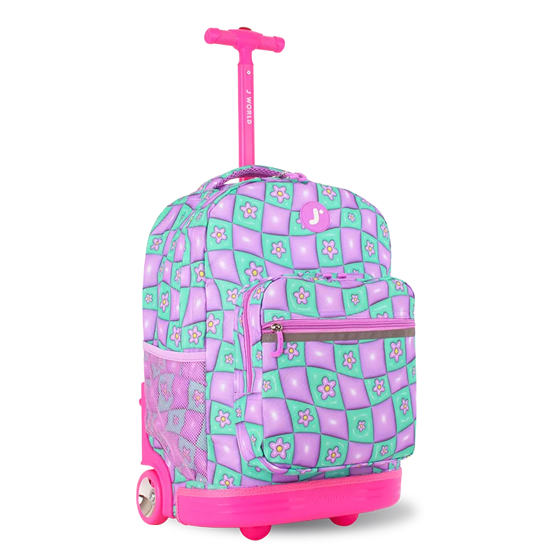 J World Sunrise Rolling Backpack (18 Inch) in Puffy Flower — angle view 2 # color_Puffy Flower