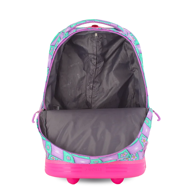 J World Sunrise Rolling Backpack (18 Inch) in Puffy Flower — front view 2 # color_Puffy Flower