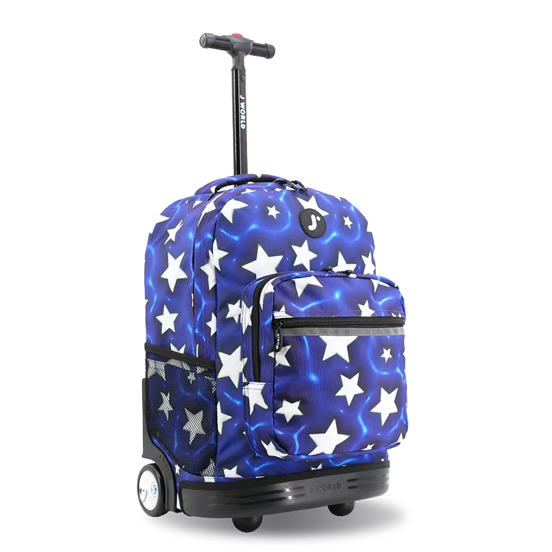 J World Sunrise Rolling Backpack (18 Inch) in Puffy Star — angle view 2 # color_Puffy Star