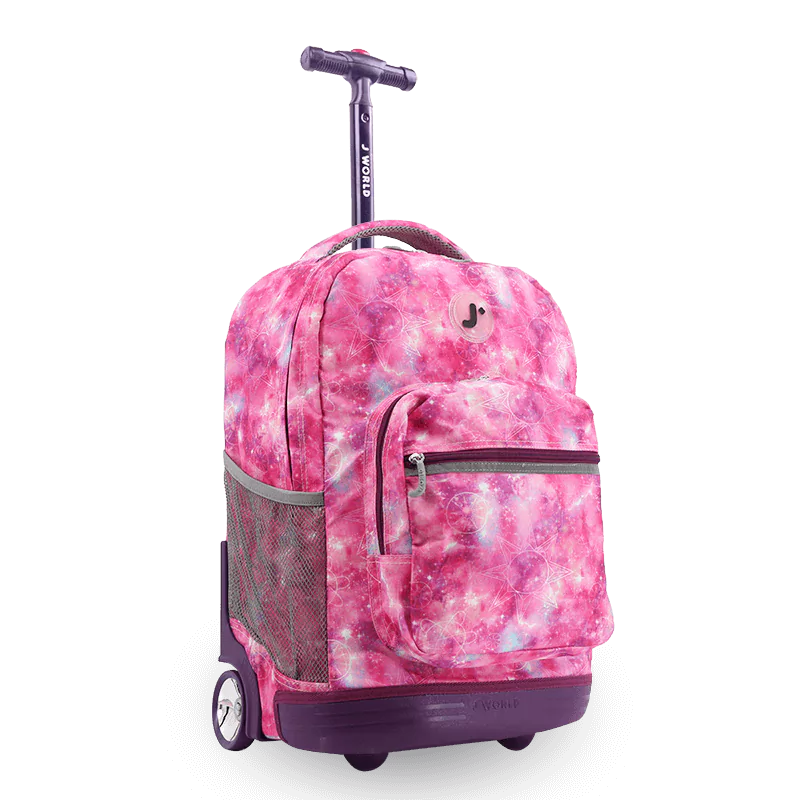 J World Sunrise Rolling Backpack (18 Inch) in Purple Galaxy — angle view 2 # color_Purple Galaxy