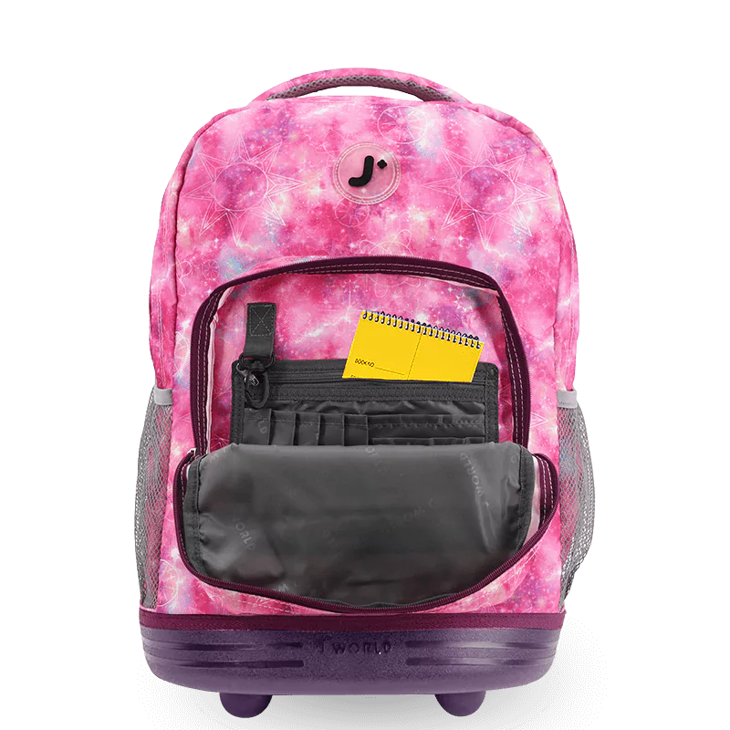 J World Sunrise Rolling Backpack (18 Inch) in Purple Galaxy — detail view # color_Purple Galaxy