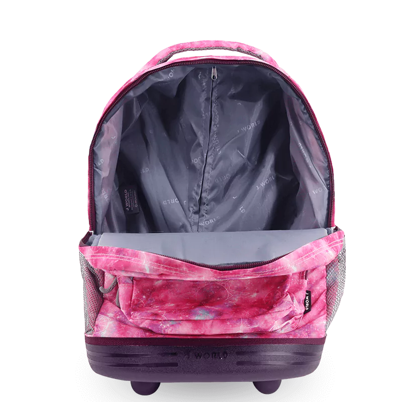 J World Sunrise Rolling Backpack (18 Inch) in Purple Galaxy — interior view # color_Purple Galaxy