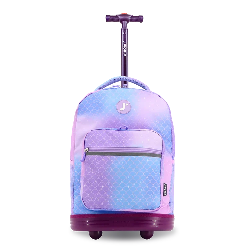 J World Sunrise Rolling Backpack (18 Inch) in Purple Mermaid — front view # color_Purple Mermaid