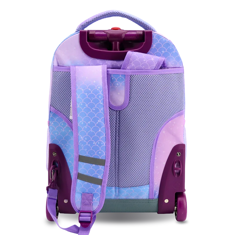 J World Sunrise Rolling Backpack (18 Inch) in Purple Mermaid — back view # color_Purple Mermaid