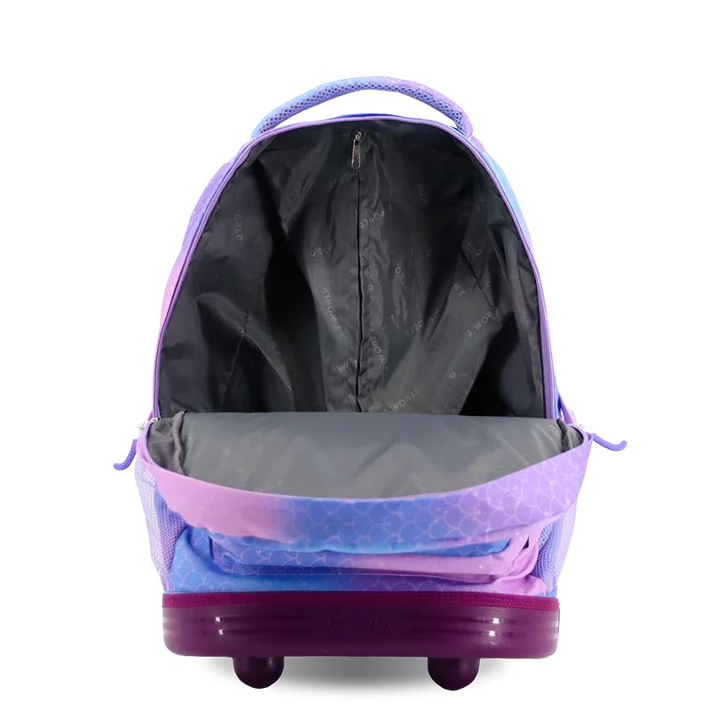 J World Sunrise Rolling Backpack (18 Inch) in Purple Mermaid — front view 2 # color_Purple Mermaid