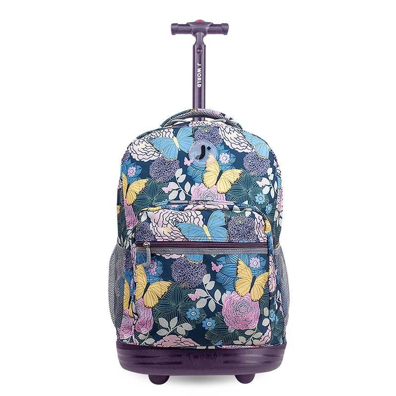 J World Sunrise Rolling Backpack (18 Inch) in Secret Garden — front view # color_Secret Garden