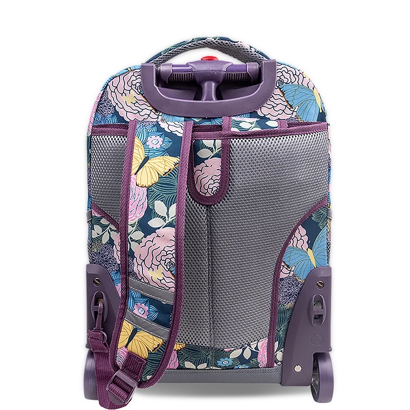 J World Sunrise Rolling Backpack (18 Inch) in Secret Garden — back view # color_Secret Garden