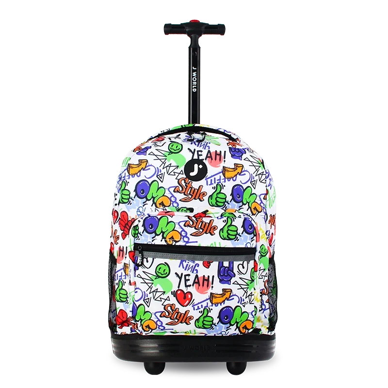 J World Sunrise Rolling Backpack (18 Inch) in Street Art — front view # color_Street Art