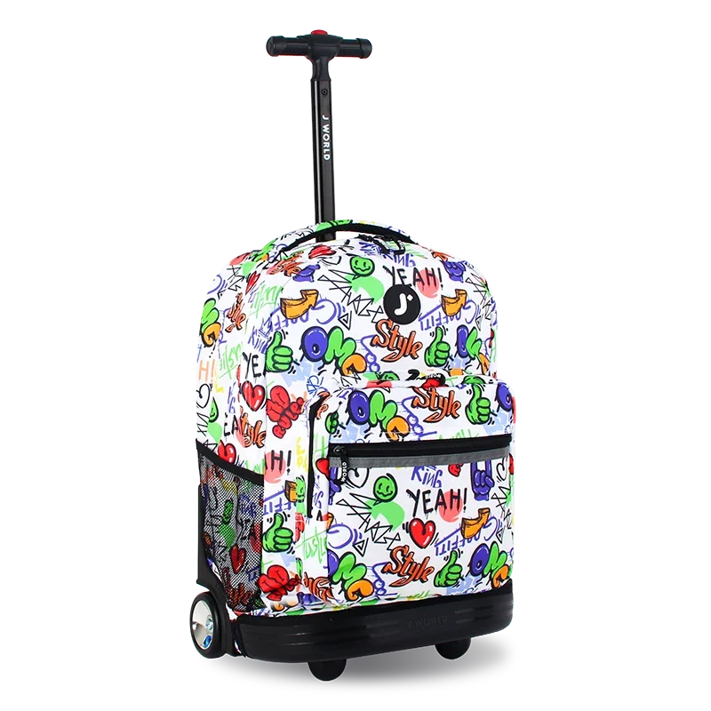 J World Sunrise Rolling Backpack (18 Inch) in Street Art — angle view 2 # color_Street Art