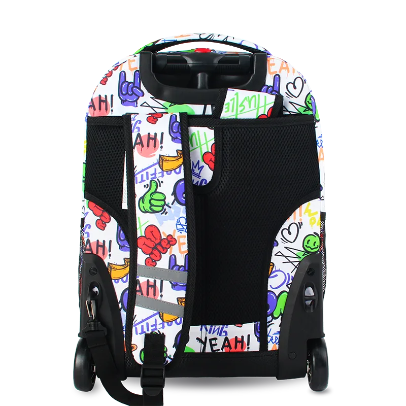 J World Sunrise Rolling Backpack (18 Inch) in Street Art — back view # color_Street Art