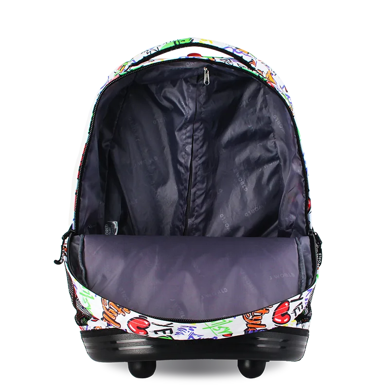 J World Sunrise Rolling Backpack (18 Inch) in Street Art — front view 2 # color_Street Art