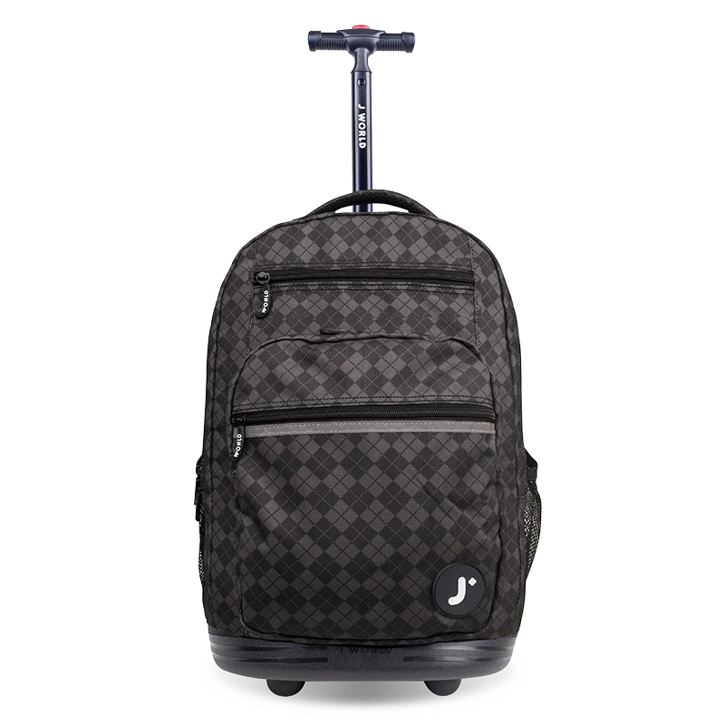 J World Sundance Laptop Rolling Backpack (20 Inch) in Argyle Black — front view # color_Argyle Black