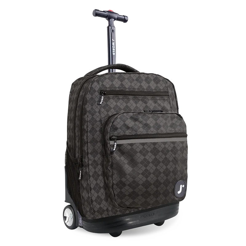 J World Sundance Laptop Rolling Backpack (20 Inch) in Argyle Black — angle view 2 # color_Argyle Black