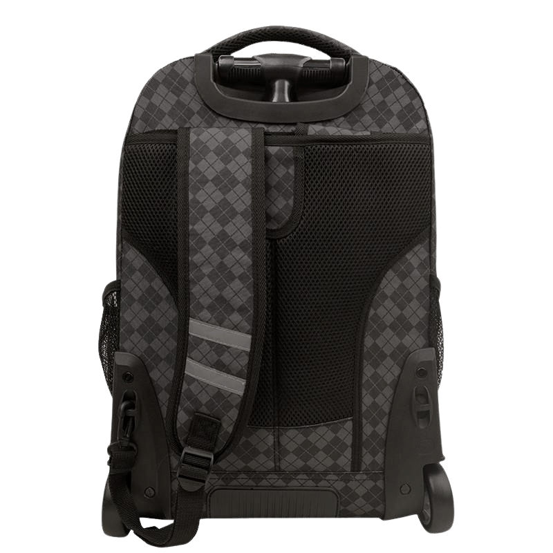 J World Sundance Laptop Rolling Backpack (20 Inch) in Argyle Black — back view # color_Argyle Black