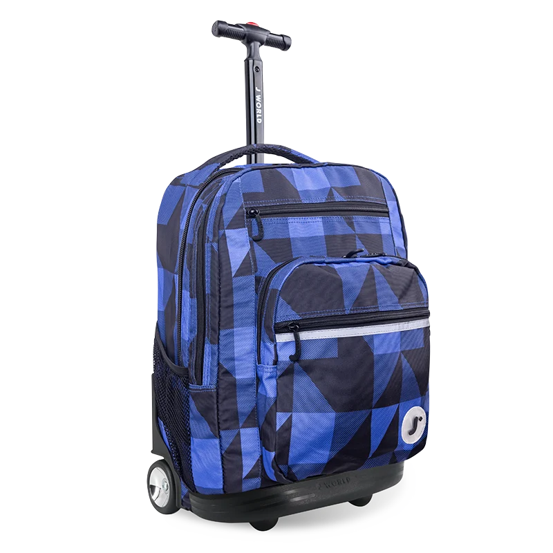 J World Sundance Laptop Rolling Backpack (20 Inch) in Block Navy — angle view 2 # color_Block Navy