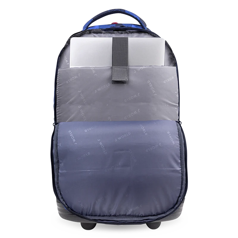 J World Sundance Laptop Rolling Backpack (20 Inch) in Block Navy — interior view # color_Block Navy