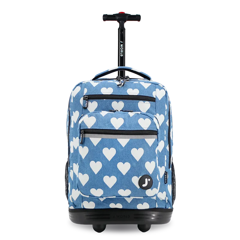 J World Sundance Laptop Rolling Backpack (20 Inch) in Denim Heart — front view # color_Denim Heart