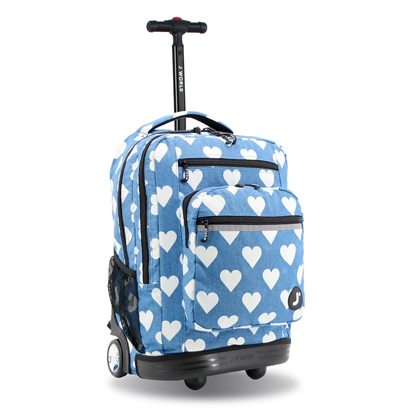 J World Sundance Laptop Rolling Backpack (20 Inch) in Denim Heart — angle view 2 # color_Denim Heart