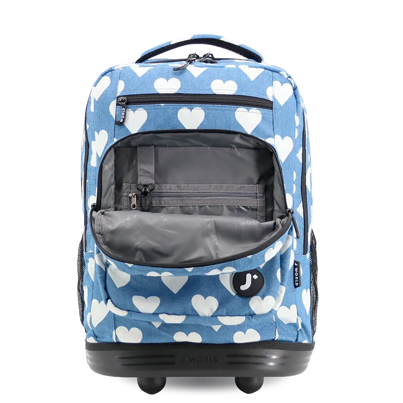 J World Sundance Laptop Rolling Backpack (20 Inch) in Denim Heart — detail view # color_Denim Heart
