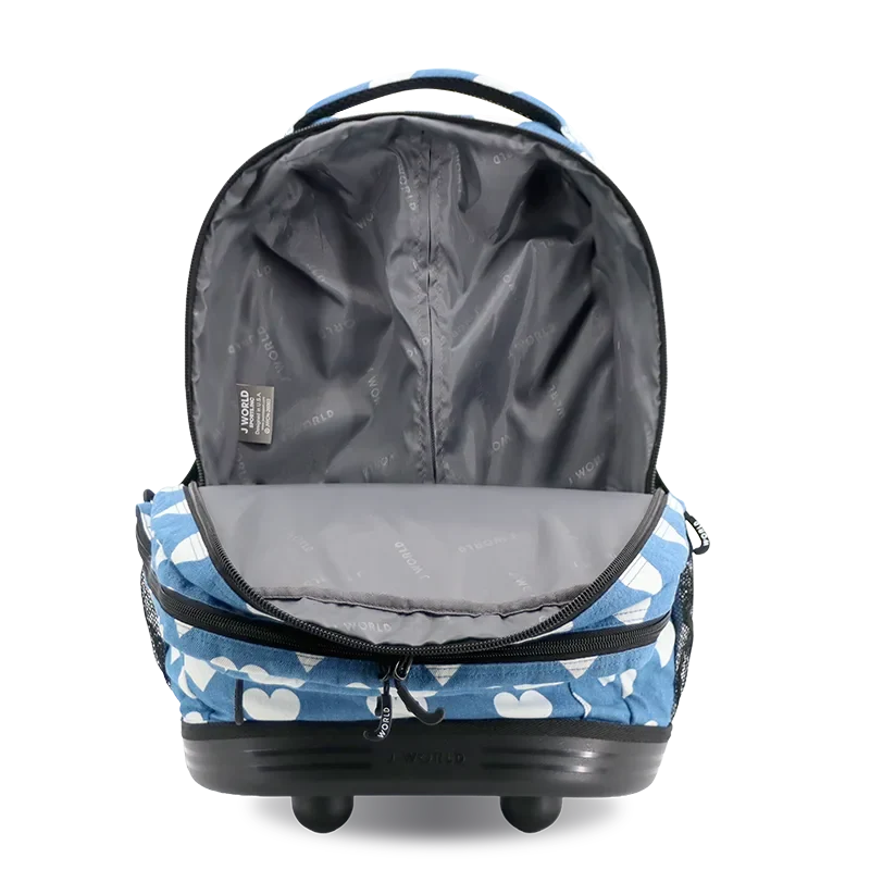 J World Sundance Laptop Rolling Backpack (20 Inch) in Denim Heart — front view 2 # color_Denim Heart