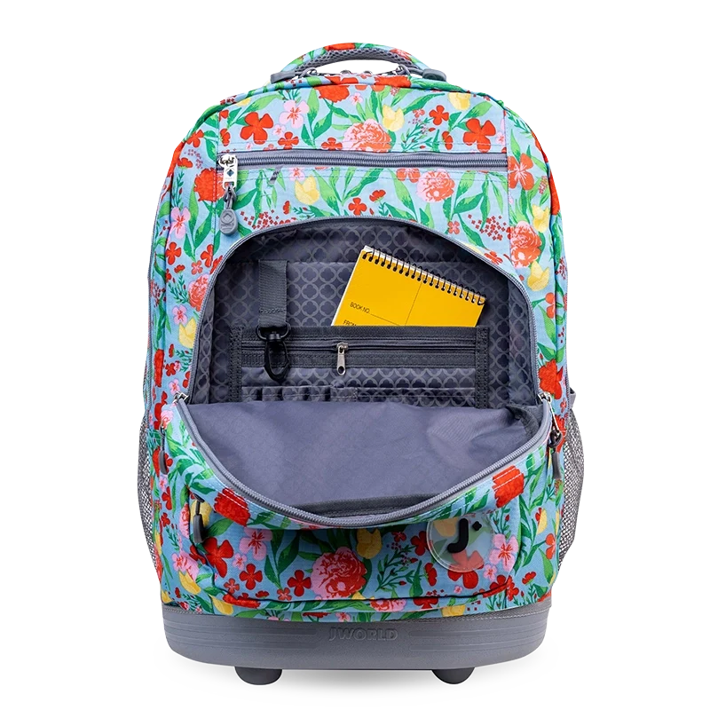 J World Sundance Laptop Rolling Backpack (20 Inch) in Flora — detail view # color_Flora