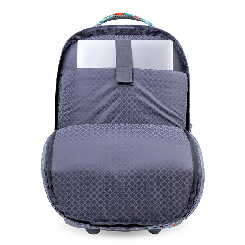 J World Sundance Laptop Rolling Backpack (20 Inch) in Flora — interior view # color_Flora