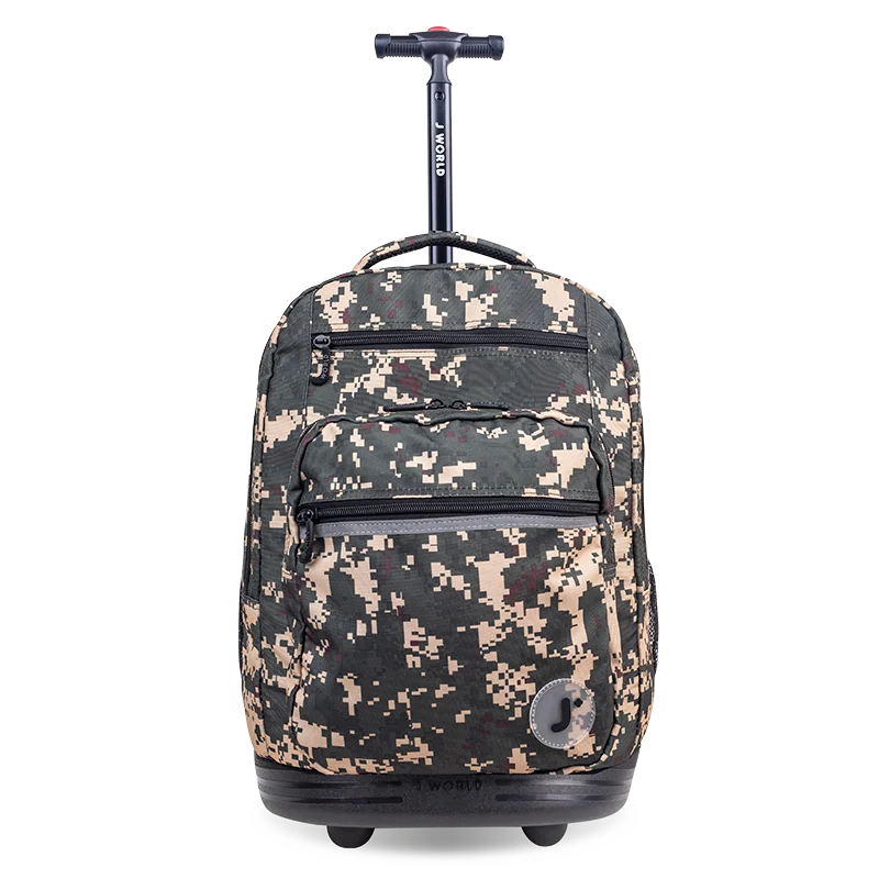 J World Sundance Laptop Rolling Backpack (20 Inch) in Green Camo — front view # color_Green Camo