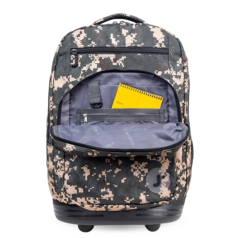J World Sundance Laptop Rolling Backpack (20 Inch) in Green Camo — detail view # color_Green Camo