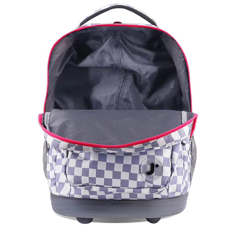 J World Sundance Laptop Rolling Backpack (20 Inch) in Lavender Checkers — interior view 2 # color_Lavender Checkers