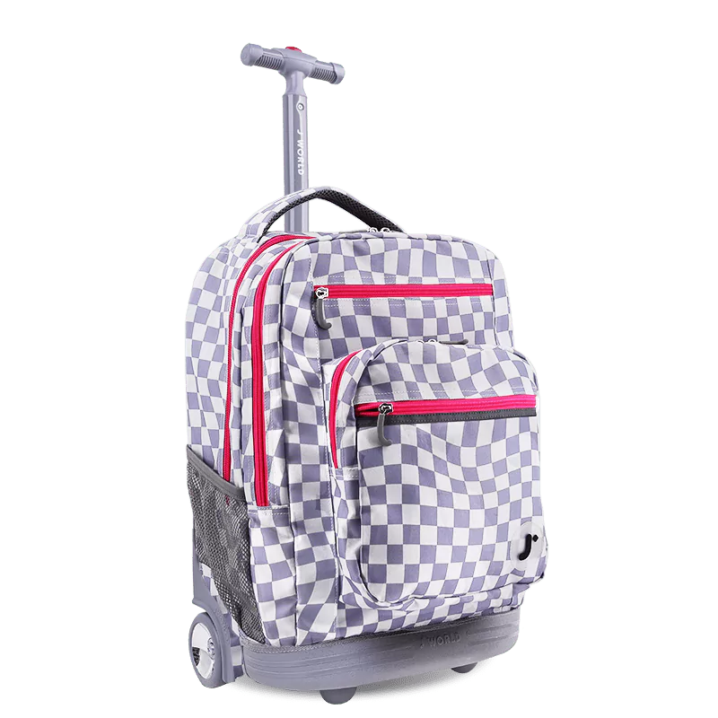 J World Sundance Laptop Rolling Backpack (20 Inch) in Lavender Checkers — angle view 2 # color_Lavender Checkers