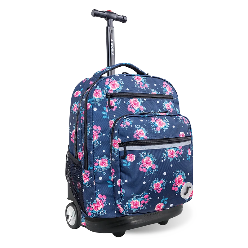 J World Sundance Laptop Rolling Backpack (20 Inch) in Navy Rose — angle view 2 # color_Navy Rose